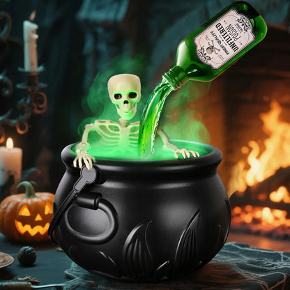 🧙‍♀️ Halloween Witch Cauldron with LED Fog & Skeleton Decor